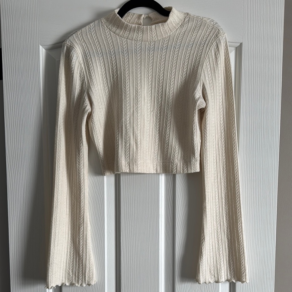 Altar’d State Cream Ribbed Knit Cropped Sweater Top